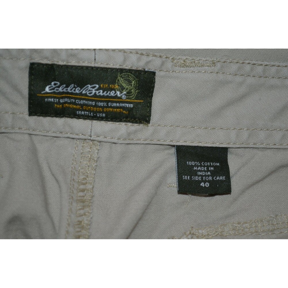Mens Eddie Bauer Cargo Shorts Size 40 Tan Khaki Cotton Button Zip - Picture 5 of 5